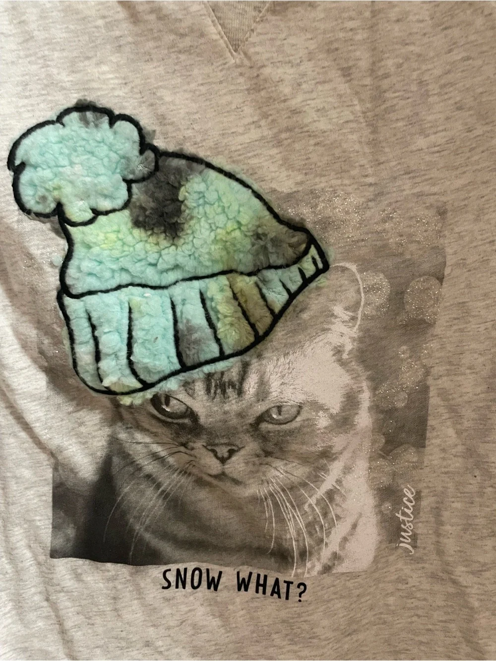 Girls' White Cat Graphic Long-Sleeve Top - Snow What?( size: m) nwt